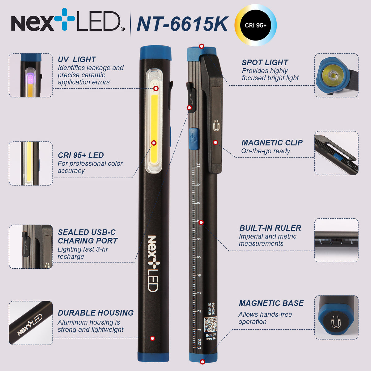 NT-6615K High CRI 3-in-1 Auto Detailing Pen Light