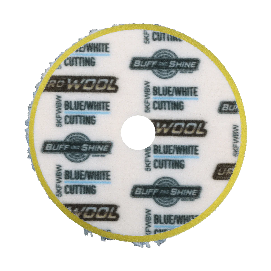 5KFWBW - 5" Blue/White 100% Knitted Wool (Edge Bevel) URO Wool® Pad - Cutting